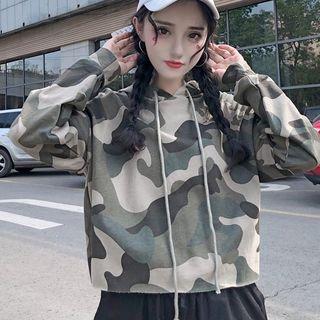 Camo Cropped Hoodie As Shown In Figure - One Size