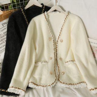 Glitter-trim Fringed Loose Cardigan