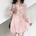 Plain Long Shirt With Sash / Shorts