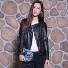 Faux-leather Zip Printed Jacket