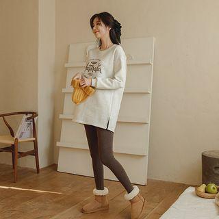 Letter Fleece-lined Long T-shirt