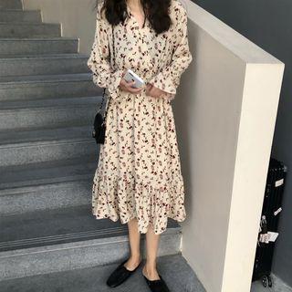 Floral Long-sleeve A-line Dress Dress - One Size