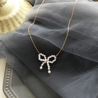 Faux Pearl Bow Pendant Necklace 1 Piece - As Shown In Figure - One Size