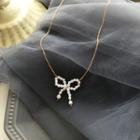 Faux Pearl Bow Pendant Necklace 1 Piece - As Shown In Figure - One Size