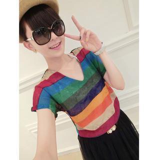Striped V-neck Top