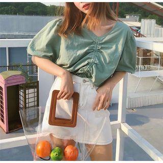 Puff Short-sleeve Drawstring Blouse