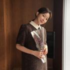 Contrast-trim Pattern Wool Blend Dress