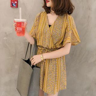 Printed Bell Elbow-sleeve Playsuit