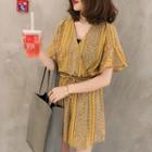Printed Bell Elbow-sleeve Playsuit