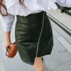 Zipped Faux-leather Mini Skirt