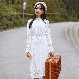 Plain Mock Neck Long Sleeve Midi Dress