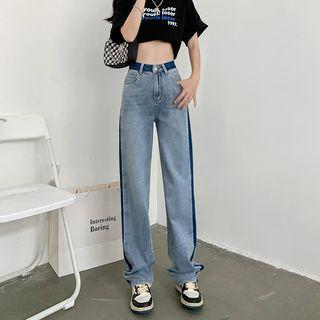 Two-tone High Waist Straight Leg Jeans (various Designs)