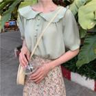 Short Sleeve Frilled Trim Shirt / Floral A-line Midi Skirt