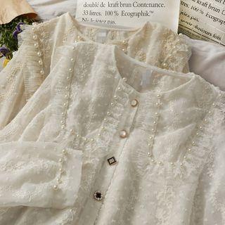 Pearl-trim Button-up Chiffon Top