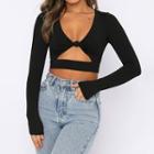 Long-sleeve Knotted Cutout Crop Top