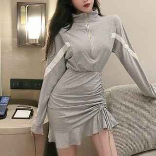 Long-sleeve Ruffled Hem Mini A-line Dress