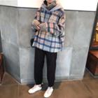 Check Long-sleeve Loose-fit Pullover / Plain Pants