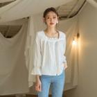 Square-neck Frill-trim Blouse Ivory - One Size
