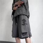 Mock Two-piece Distressed Wide Leg Shorts