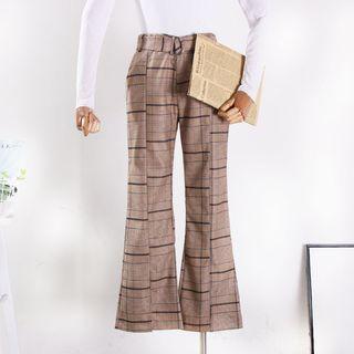Plaid Wide-leg Pants Khaki - M