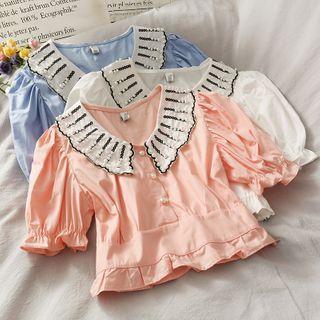 Patchwork Pearl-accent Crop Top