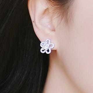 Rhinestone Flower Earring 1 Pair - Silver - One Size