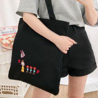 Embroidered Zip-closure Shopper Bag