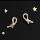 925 Sterling Silver Rhinestone Knot Earring 1 Pair - Gold - One Size