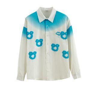Long-sleeve Gradient Bear Print Shirt