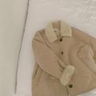 Collared Faux-shearling Jacket Beige - One Size