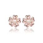 Elegant Romantic Sweet Rose Gold Plated Flower Non Natural Pearl Earrings Ear Studs Rose Gold - One Size