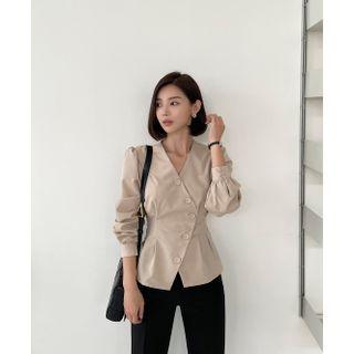 Collarless Peplum Wrap Blouse