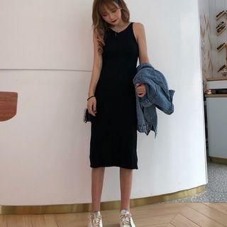 V-neck Sleeveless Knit Dress Black - One Size