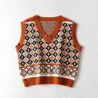 Patterned Knit Vest Brown - One Size