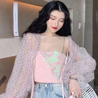 Sequined Camisole Top / Light Jacket
