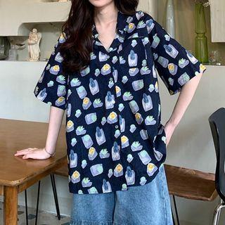 Oversized Printed Short-sleeve Shirt