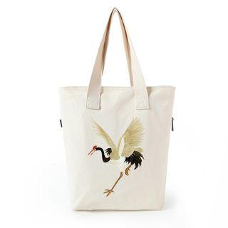 Crane Print Canvas Shopper Bag