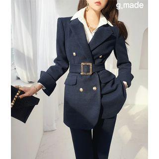 Belted Blazer & Pants Office Look Set