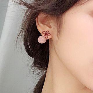 Flower Pom Pom Drop Earring