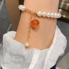 Peach Agate Faux Pearl Bracelet