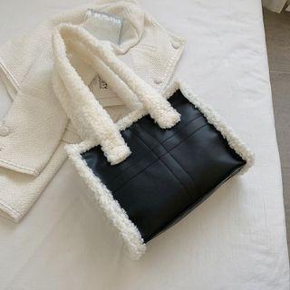Fluffy Trim Tote Bag Black - One Size