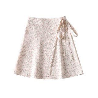 Flower Print Mini A-line Skirt Off-white - One Size