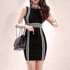 Sleeveless Striped Mini Knit Sheath Dress Black - One Size