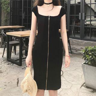 Plain Zip Front Sleeveless Dress