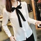 Contrast Trim Tie Neck Chiffon Shirt