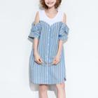 Mock Two-piece Elbow-sleeve Cold Shoulder Dress