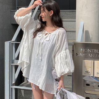 Tie-neck Balloon-sleeve Tunic