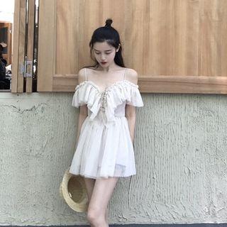 Cold-shoulder Ruffle Chiffon Minidress