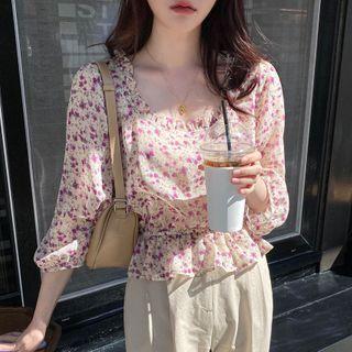 Ruffle Floral Short-sleeve Top