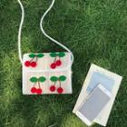 Cherry Applique Straw Crossbody Bag As Shown In Figure - One Size